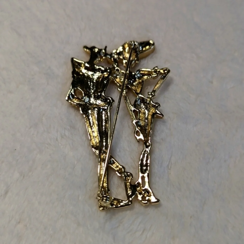 Vintage 80"s Goldtone Man and Woman Fashionista Couple Brooche - Picture 3 of 7